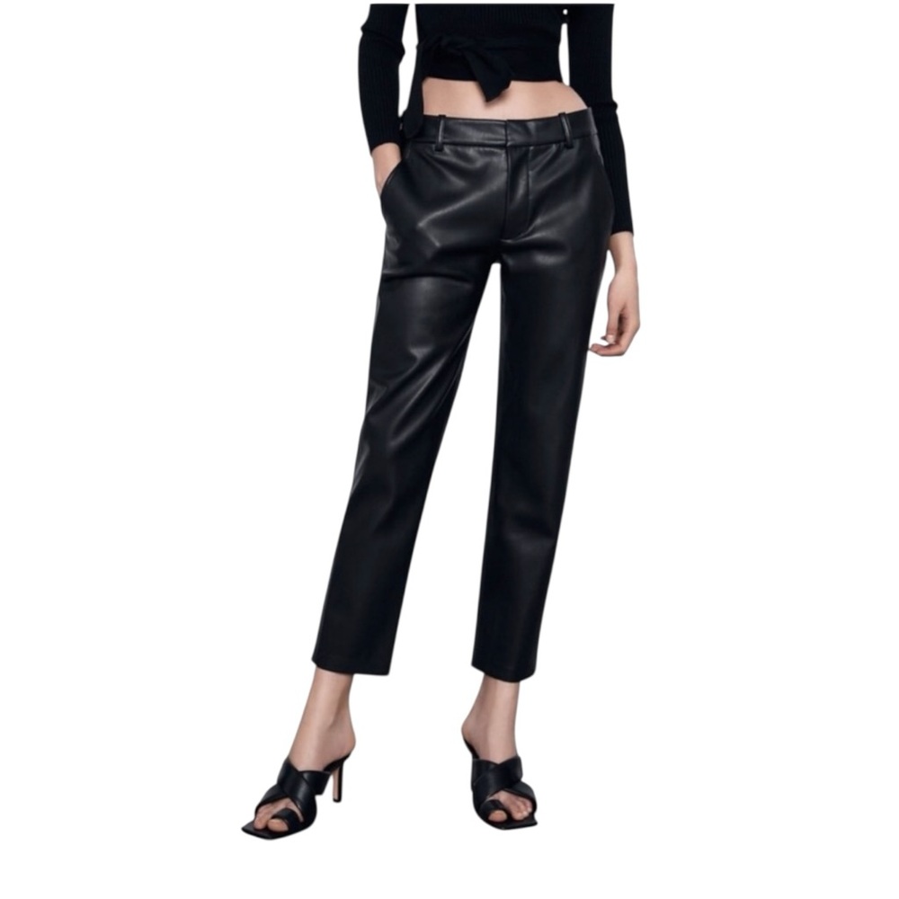 Black Zara Vegan Leather Chino Pants